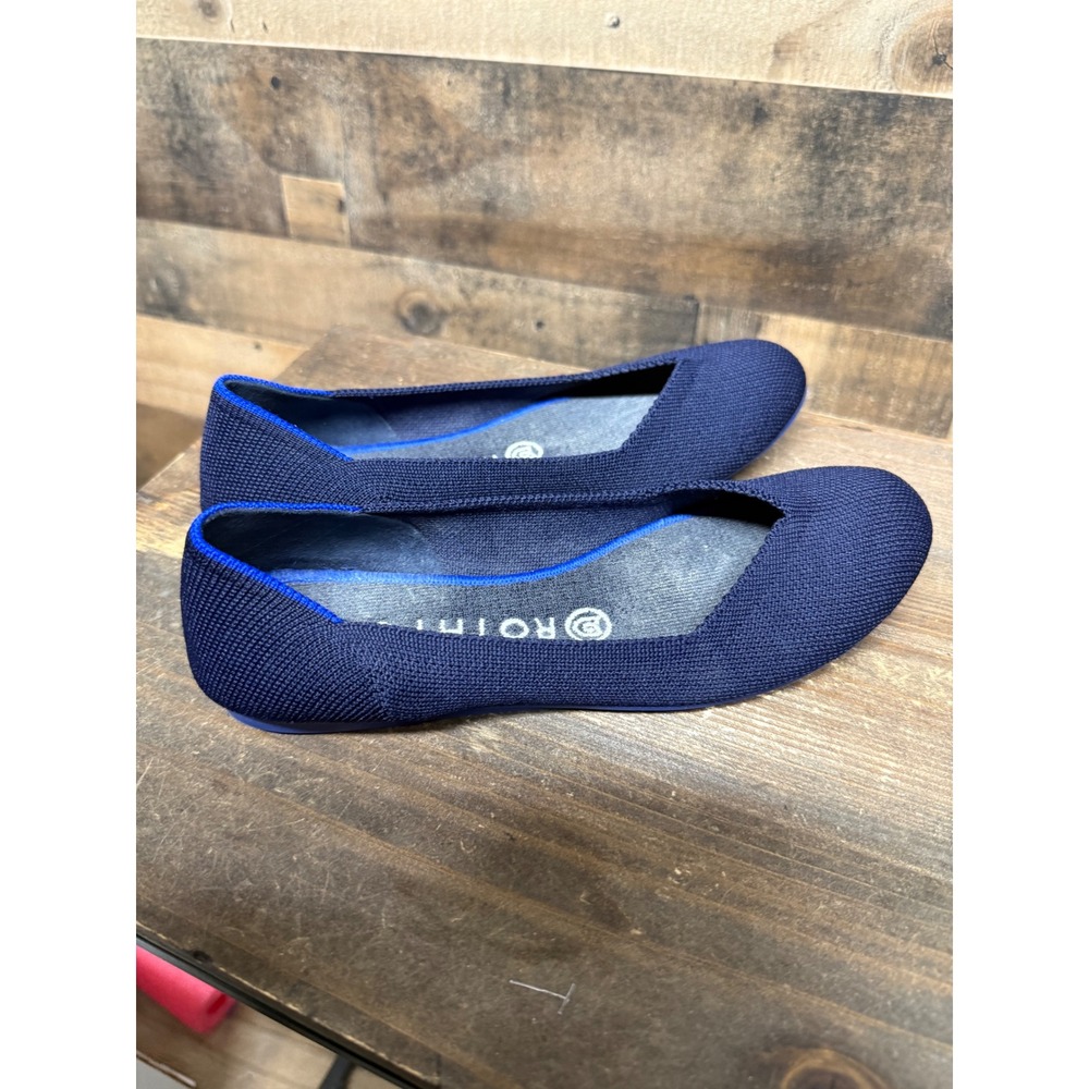 Rothys Navy Blue Knit Rounded Toe Flat Shoes with Cobalt Trim Size 7 - Picture 3 of 7